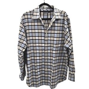 Daniel Cremieux Signature Collection‎ Button Down Plaid Shirt Brown & Blue Large